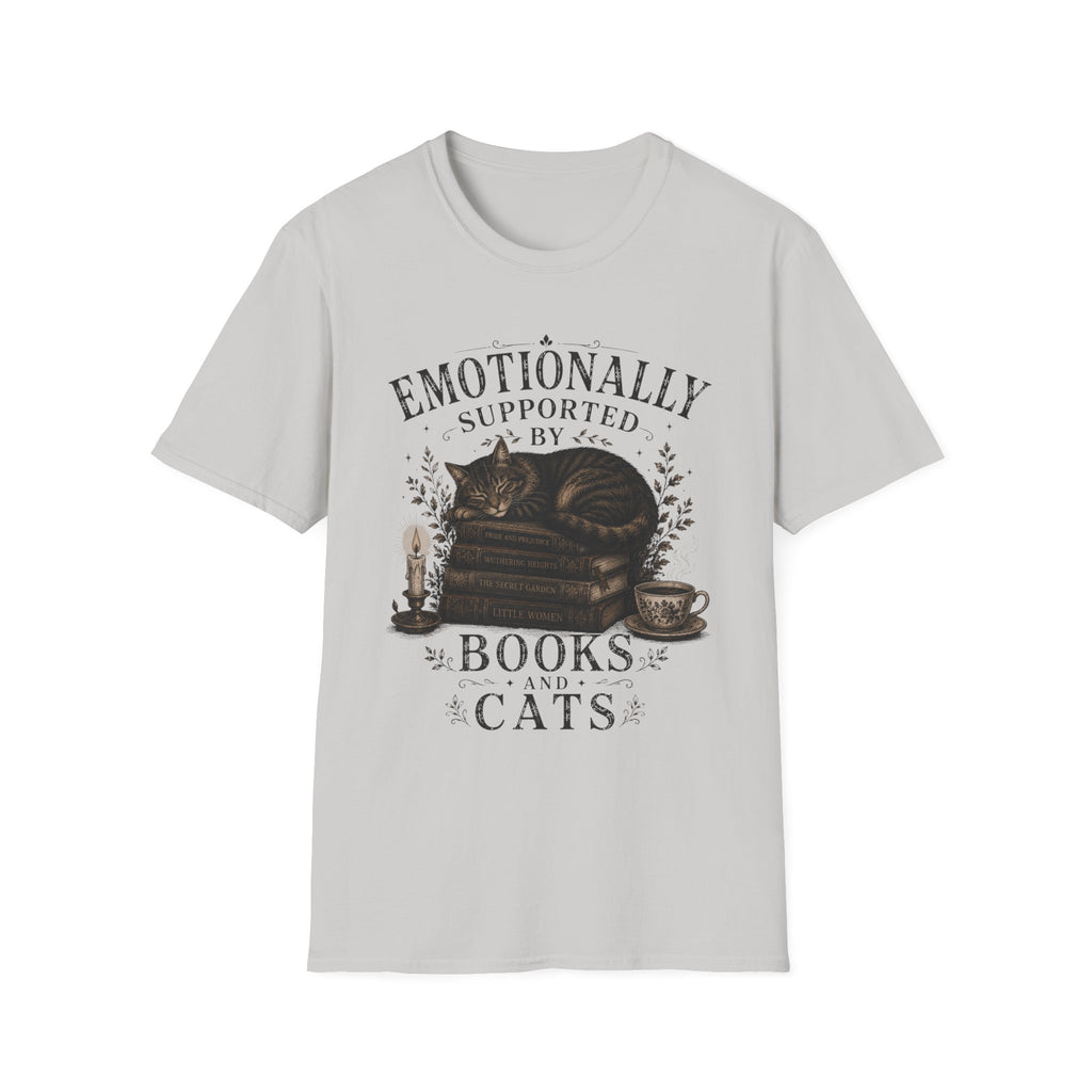 Emotionally Supported By Books and Cats T-Shirt
