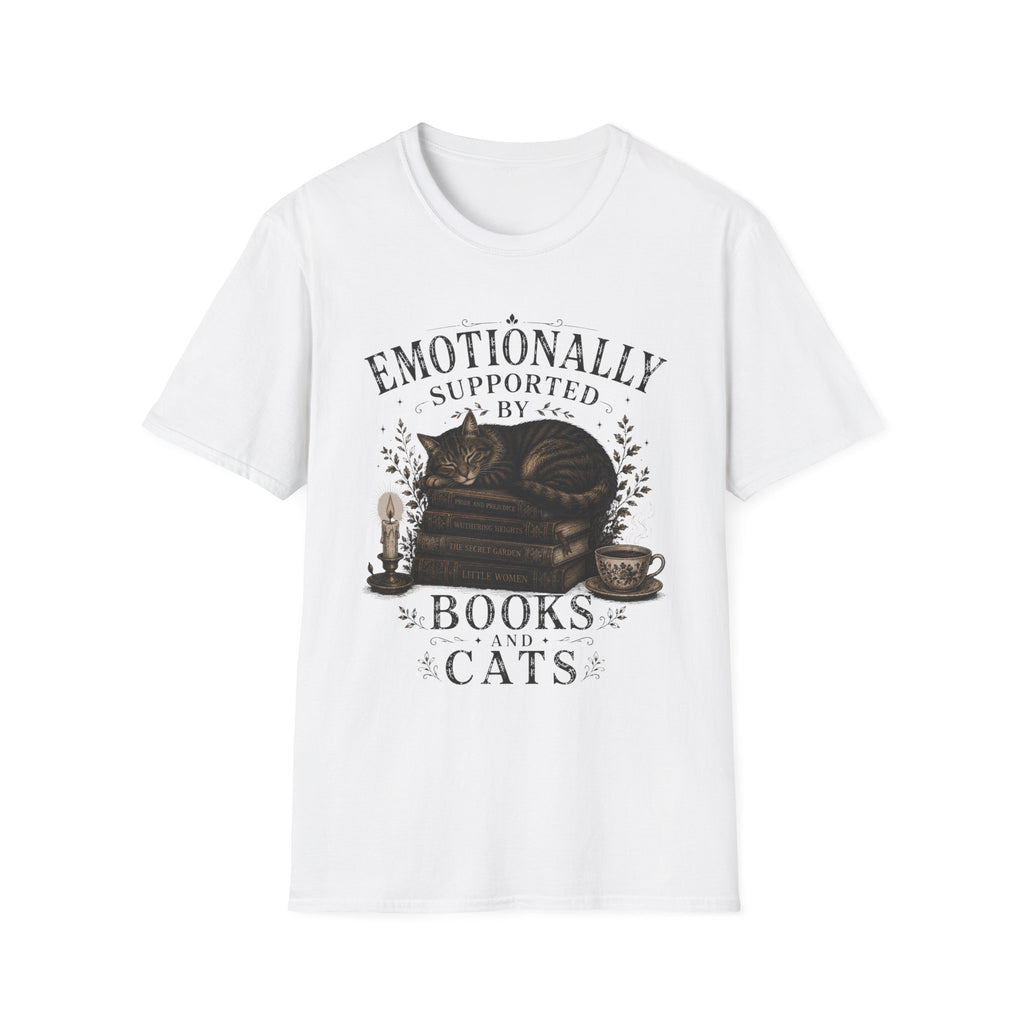 Emotionally Supported By Books and Cats T-Shirt