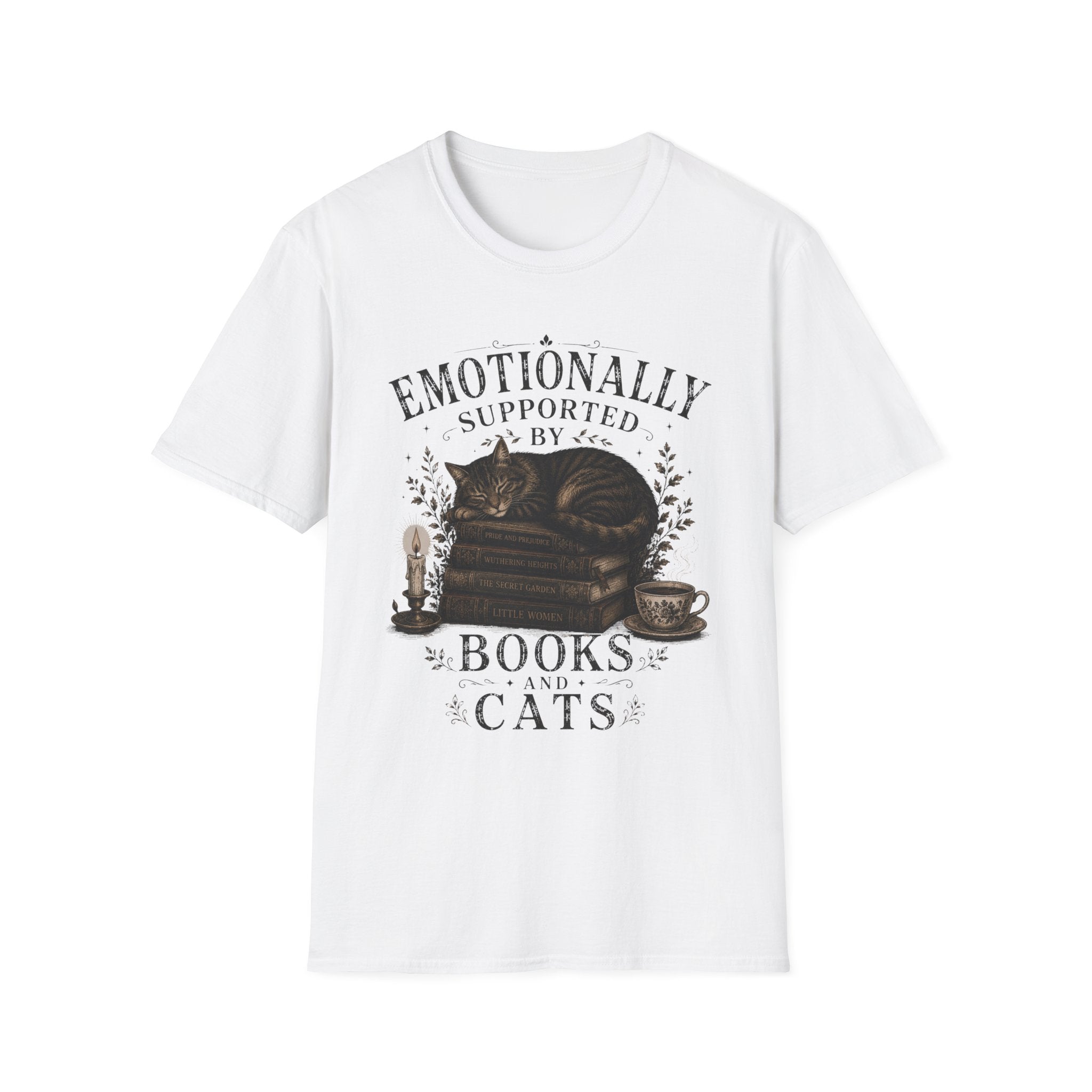 Emotionally Supported By Books and Cats T-Shirt
