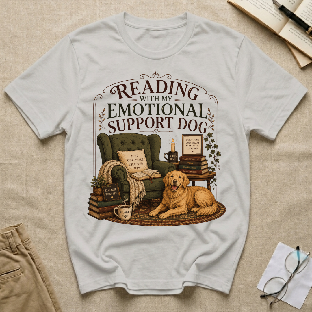 Reading with My Emotional Support Dog T-Shirt