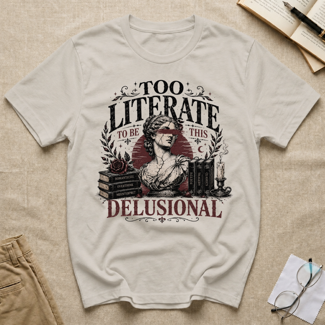 Too Literate to be this Delusional T-Shirt