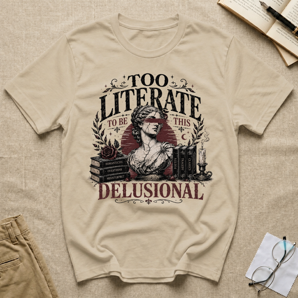 Too Literate to be this Delusional T-Shirt