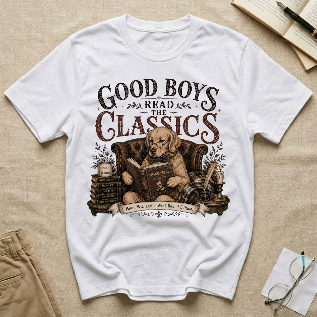 Good Boys Read the Classics Golden Retriever T-Shirt